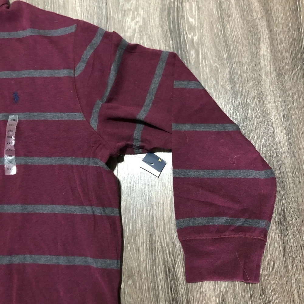 NWT Polo Ralph Lauren Men’s XXL 1/4 Zip Pullover - Maroon & Gray Striped